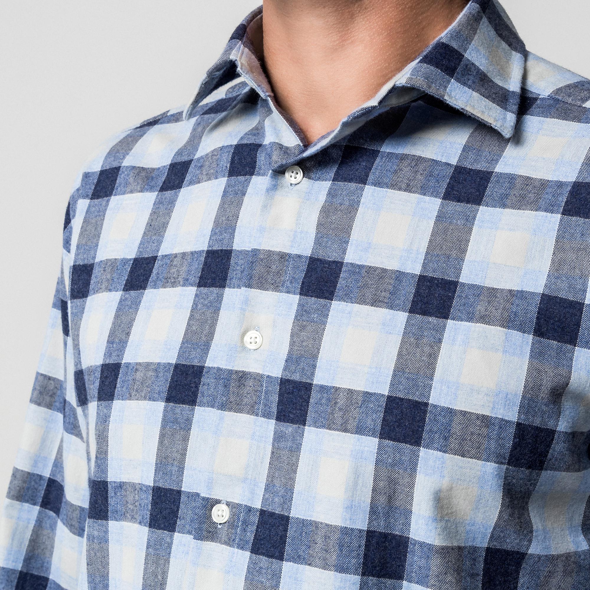 Manor Man Kariertes Langarmhemd  