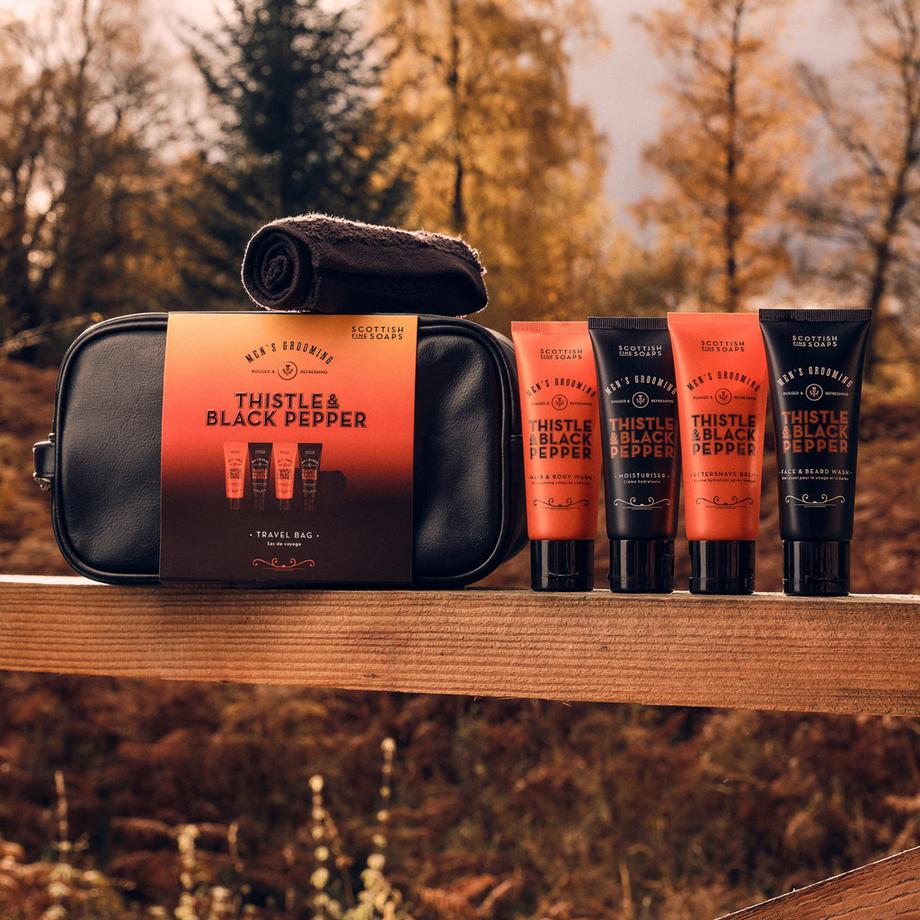 SCOTTISH FINE SOAPS Necessaire mit Reise-Tuben Thistle & Black Pepper  