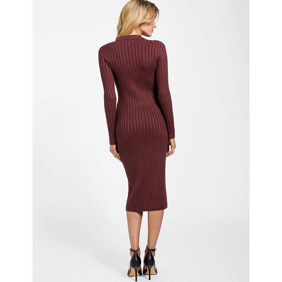 GUESS Abito Midi Collo Polo Scollo A V A Costine  