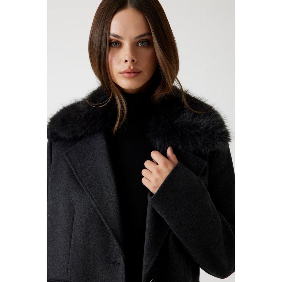 GUESS Manteau en laine avec col en fausse fourrure  