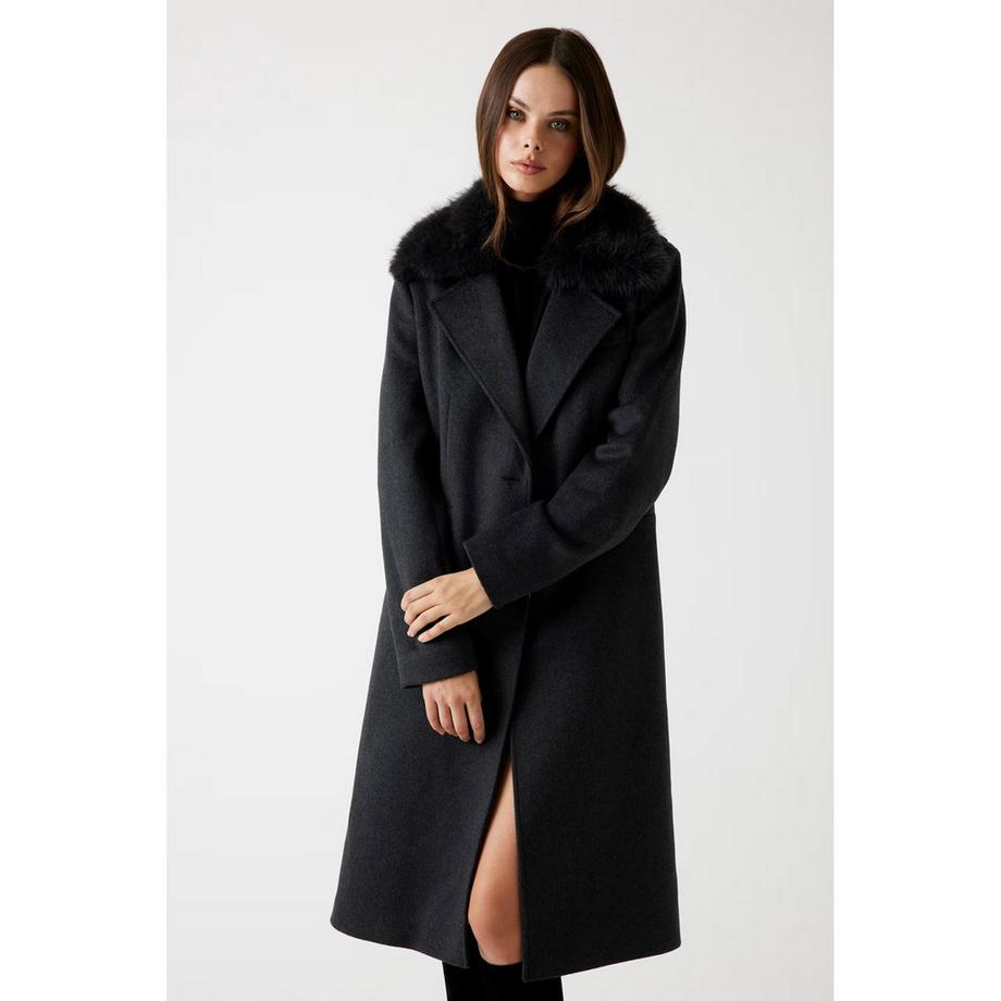 GUESS Manteau en laine avec col en fausse fourrure  