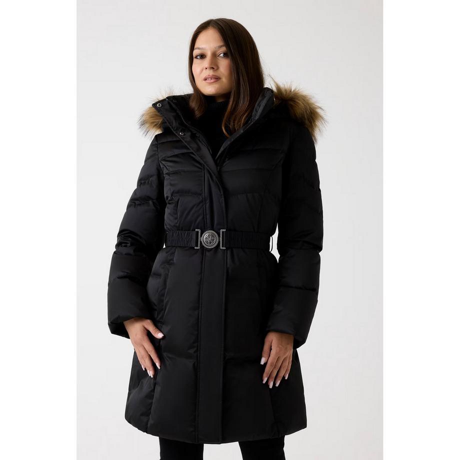 GUESS Cappotto imbottito con cappuccio in pelliccia sintetica  
