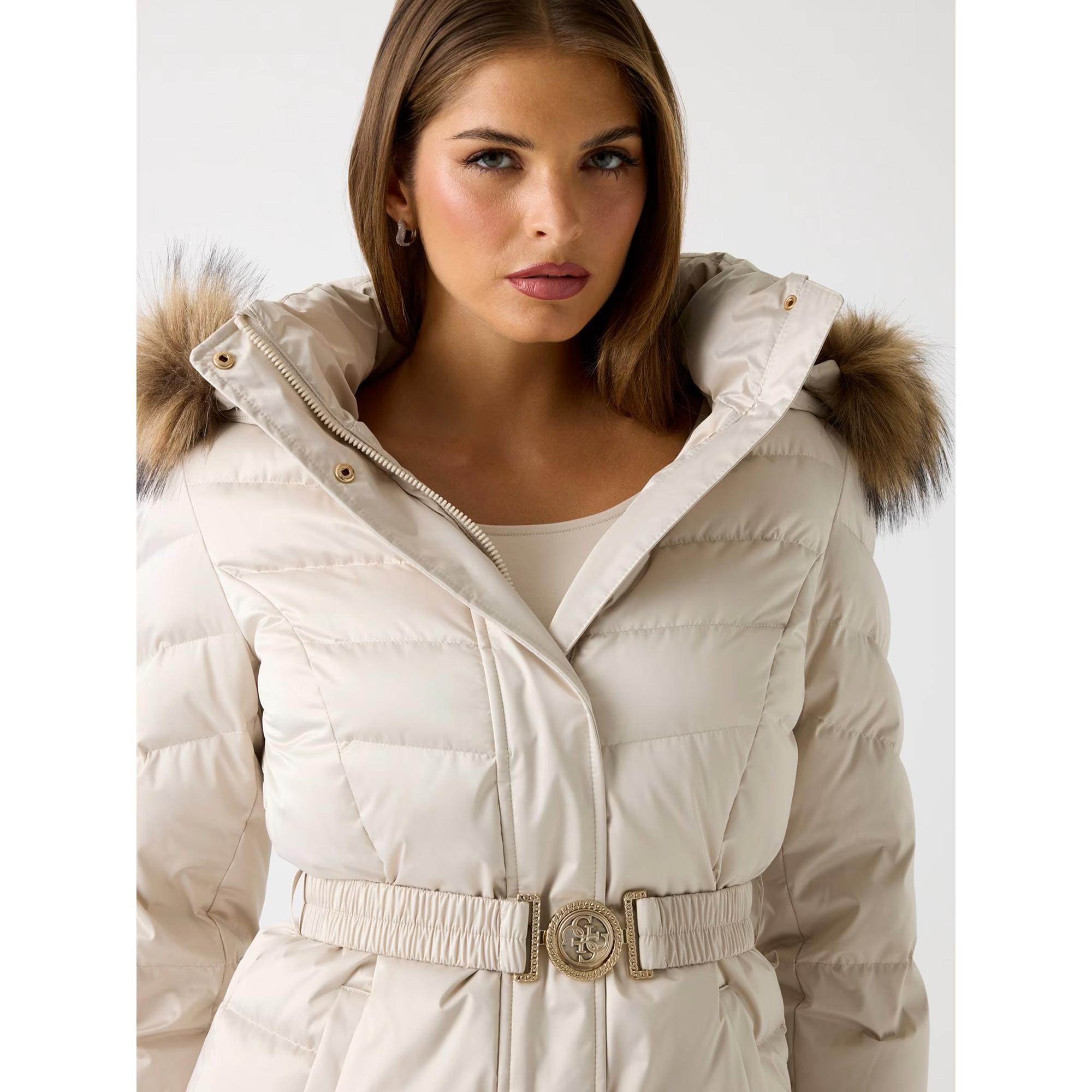 GUESS Giacca imbottita con cappuccio in ecopelliccia  