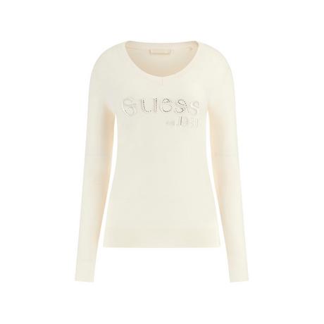 GUESS V-Ausschnitt Pullover mit Strass-Logo  
