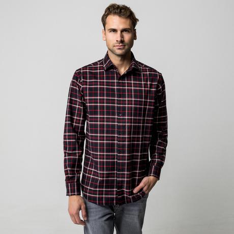 Manor Man Kariertes Langarmhemd  