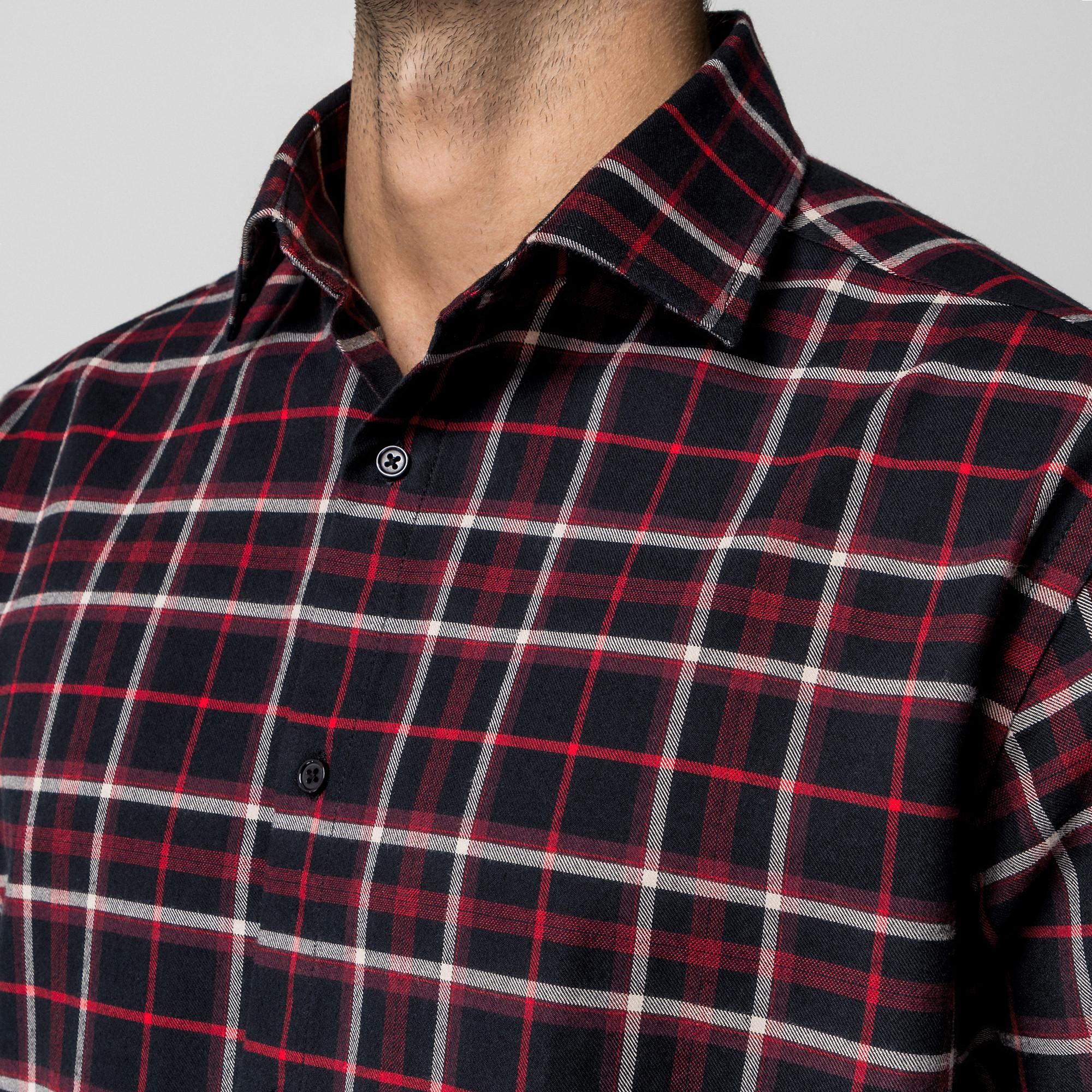 Manor Man Kariertes Langarmhemd  