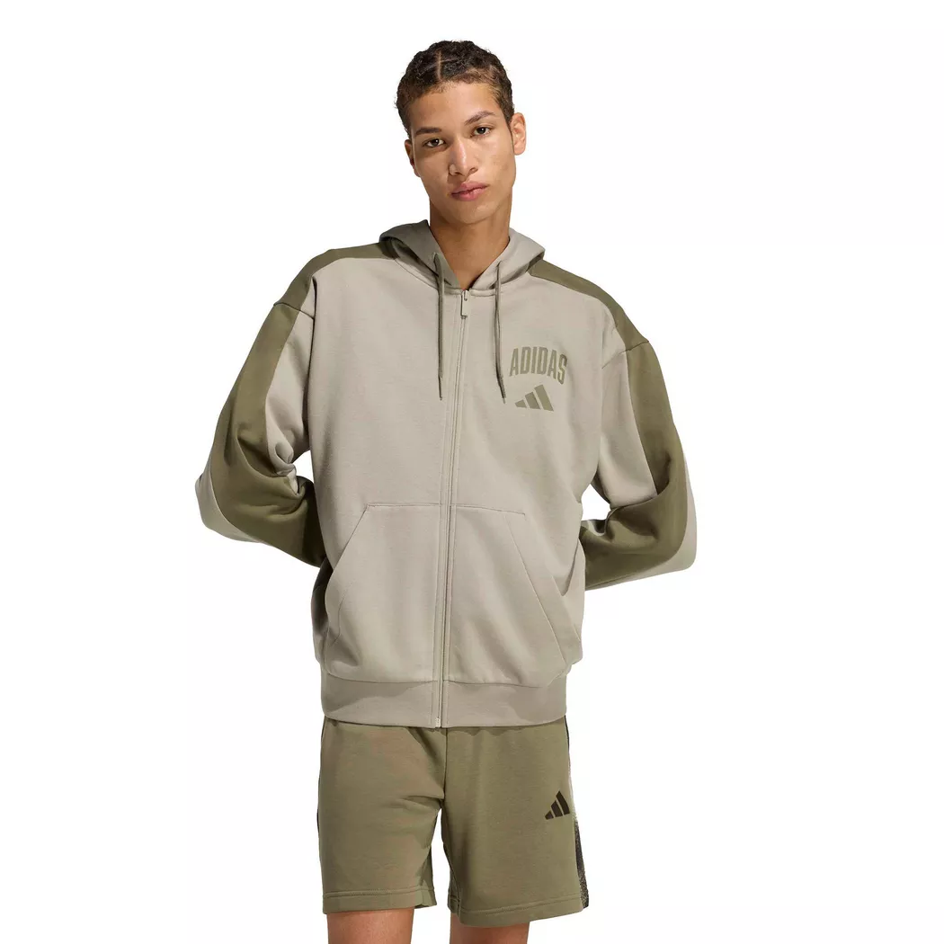 Adidas Sweat-shirt à Zip Collegiate Fleece Silver Pebble / Olive Strata S Homme