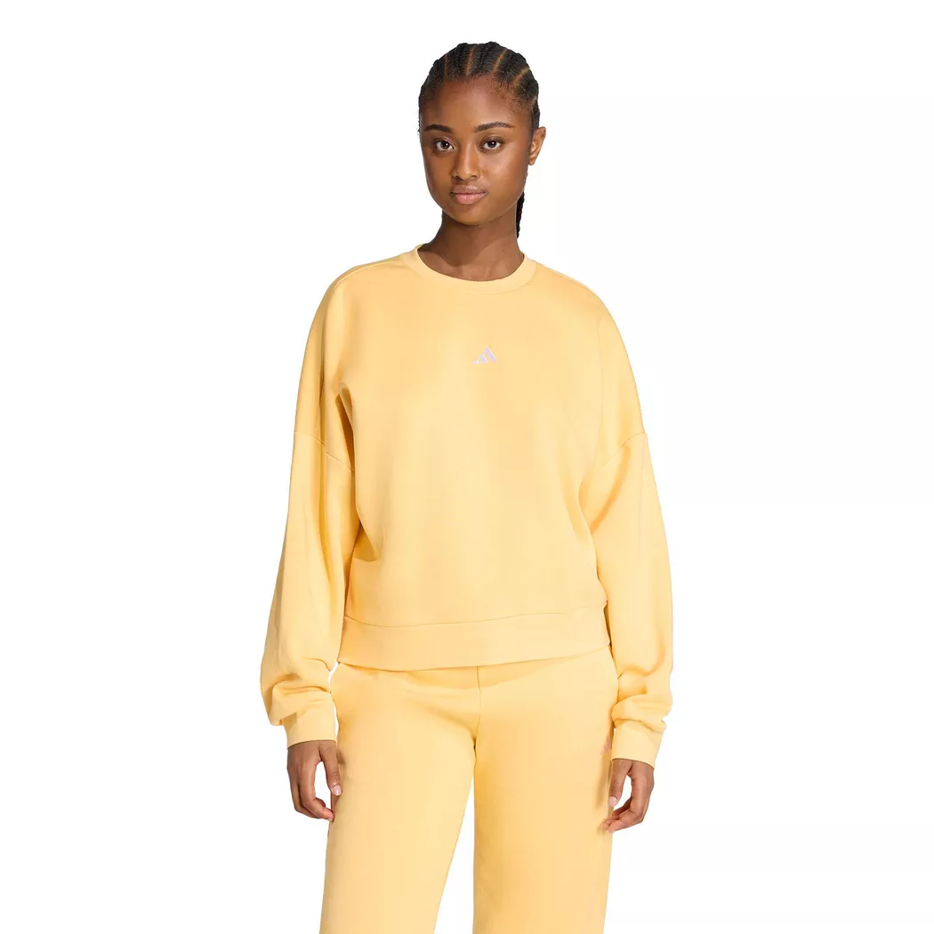 Sweatshirt ADIDAS SPORTSWEAR "ESSENTIALS SMALL LOGO FEELCOMFY", Damen, Gr. S, semi ice tangerine, weiß, Obermaterial: 70% Baumwolle, 30% Polyester, Rundhals, angesetztes Bündchen, Sweatshirts Sweatshirt