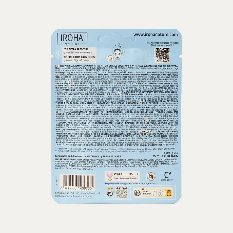 iroha  Nature Repairing, Calming And Hydrating Aftersun Face Sheet Mask 