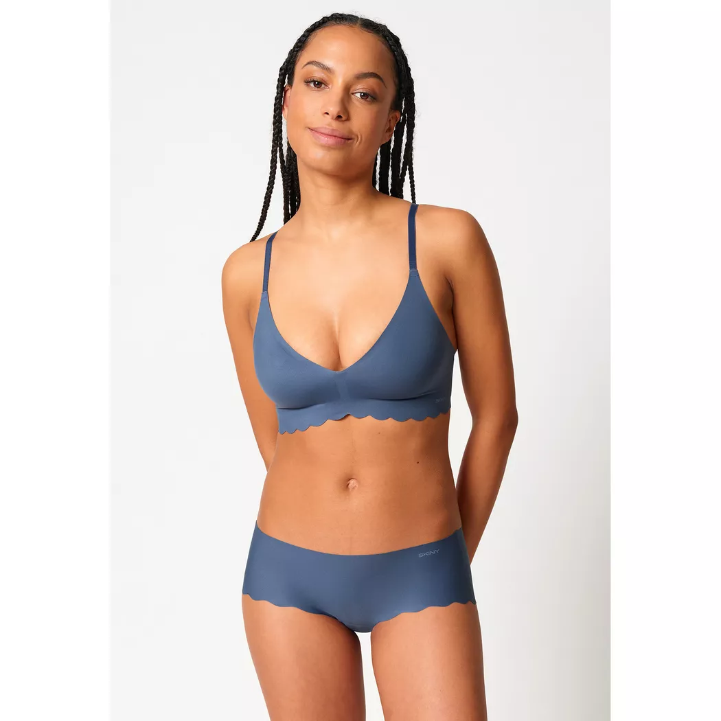 Soft-BH SKINY "Micro Essentials", Damen, Gr. 36, Cup C/D, vintage indigo, Obermaterial: 72% Polyamid, 28% Elasthan, unifarben, normal, BHs Soft-BH, herausnehmbare Pads, V-Ausschnitt, Unsichtbar-Effekt, mit Bogenkante
