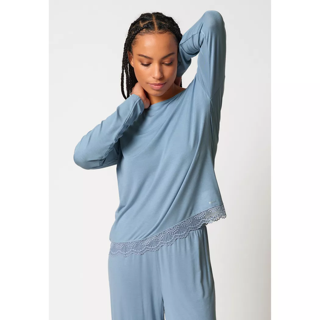 Skiny - Pyjama Oberteil, langarm, für Damen, Blau Denim, Größe 38