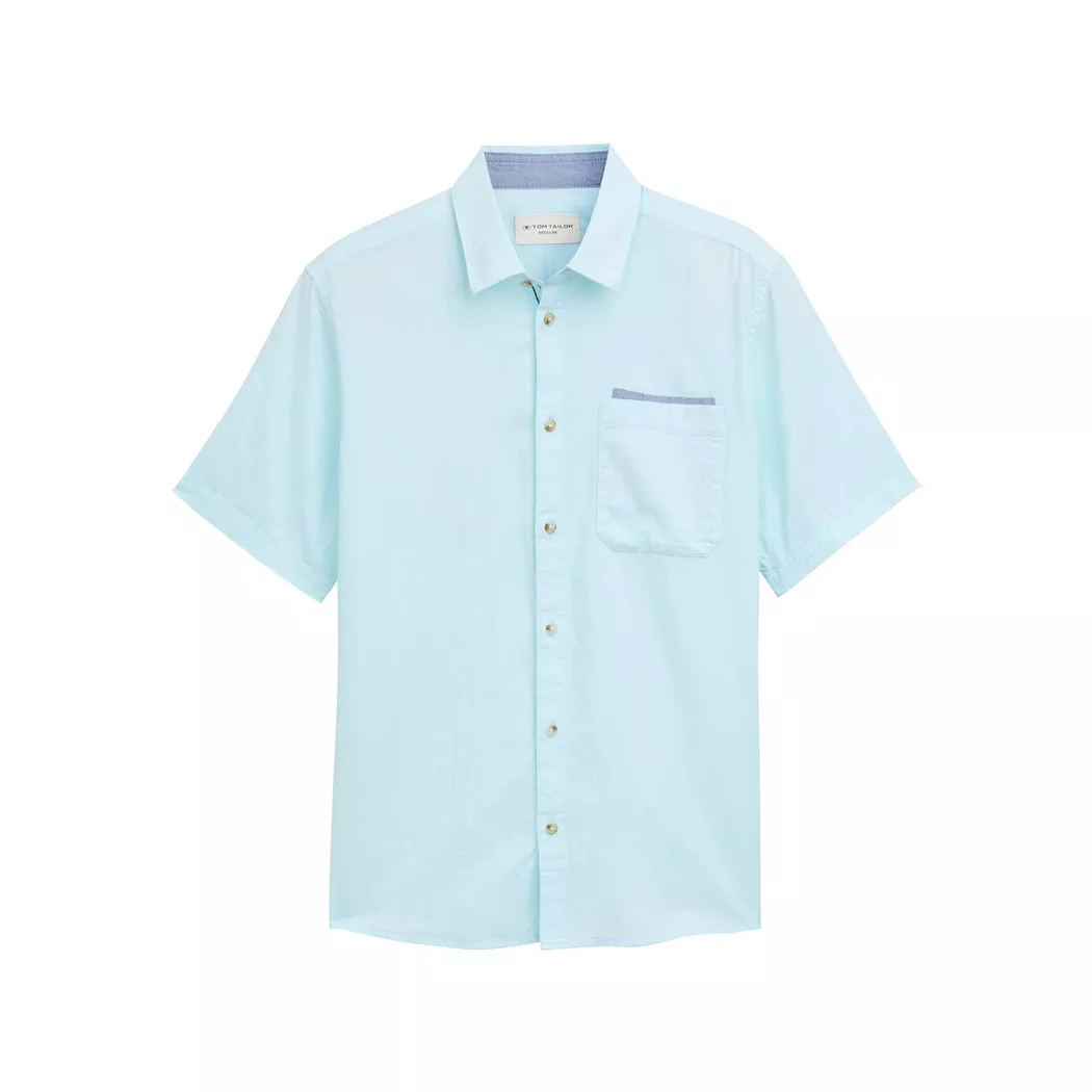 Kurzarmhemd TOM TAILOR, Herren, Gr. L, N-Gr, blau multicolor check, Web, Obermaterial: 100% Baumwolle, kariert, regular fit normal, ohne Ausschnitt, gerader Abschluss, Hemden, mit Karo Muster