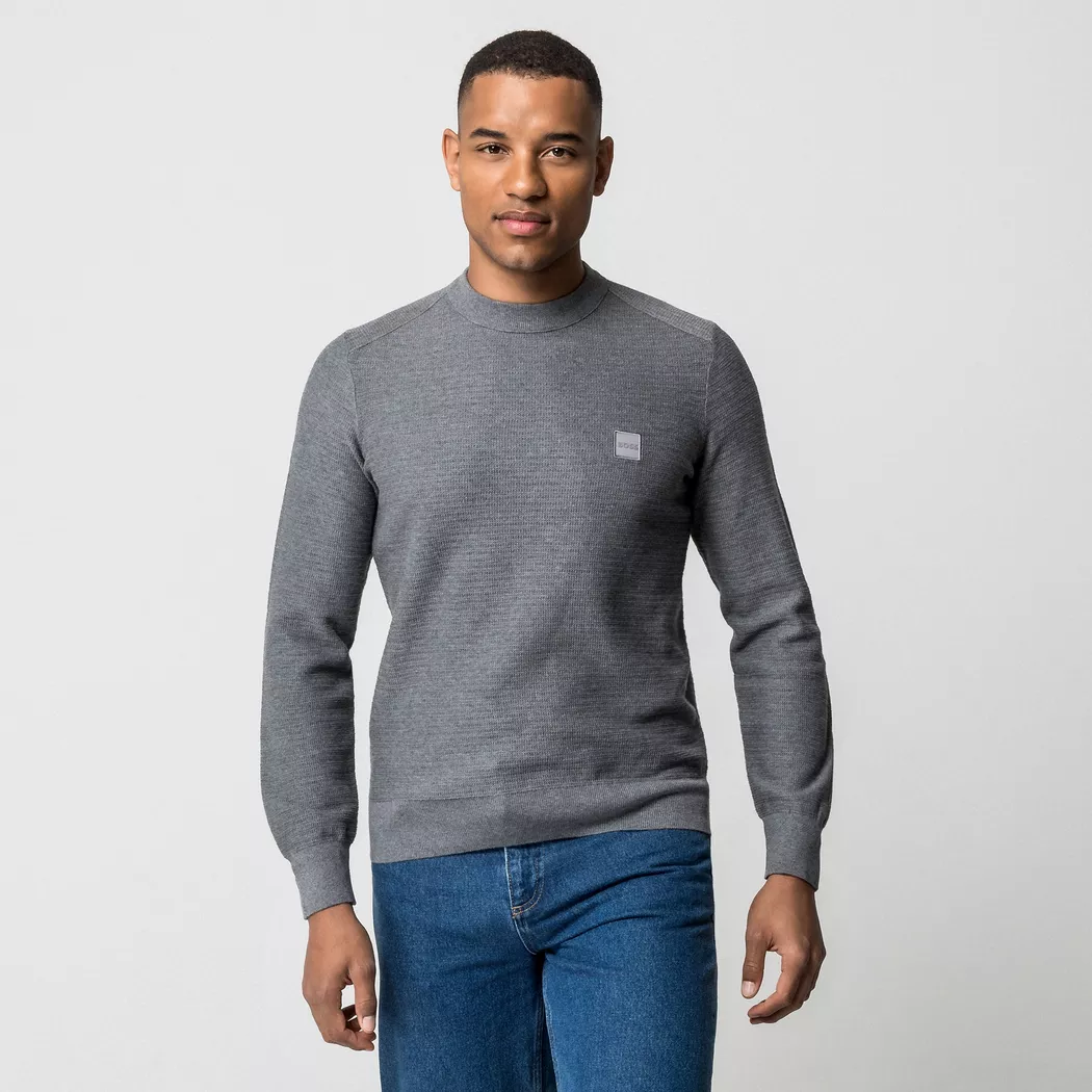 Strickpullover BOSS ORANGE "Anion", Herren, Gr. S, silber041, Strick, Obermaterial: 95% Baumwolle, 5% Kaschmir, regular fit normal, Rundhals, eingesetzt Bündchen, Pullover Strickpullover, Rundhalsausschnitt, Regular Fit, BOSS-Label