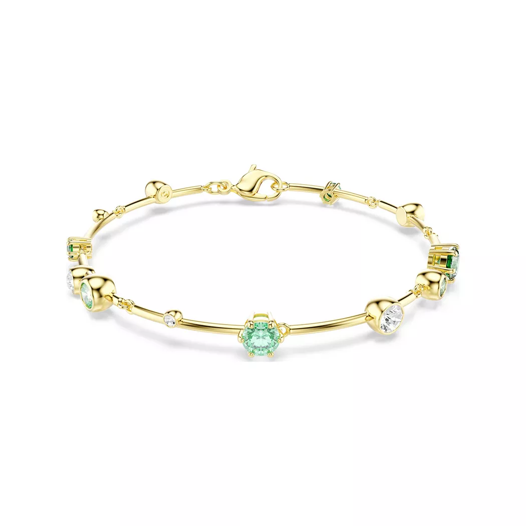 Armkette SWAROVSKI "Schmuck Geschenk Constella Armband", bunt (gelbgoldfarben, kristallweiß, grün, kristallweiß, grün), Armbänder, Damen, Metall, Armkette, mit Swarovski Kristall, Zirkonia (synth.)