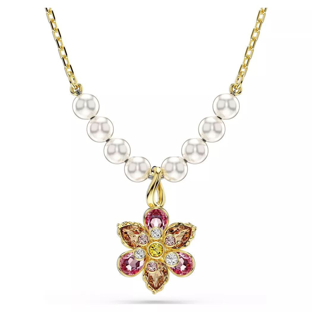 Collier SWAROVSKI "Schmuck Geschenk Idyllia Halskette Blume", gold (gelbgoldfarben, rosa, lila, gelb, grün, blau), Halsketten, Damen, Metall, L: 43 B: 38mm, Collier, mit Swarovski Kristall, B:38mm 2