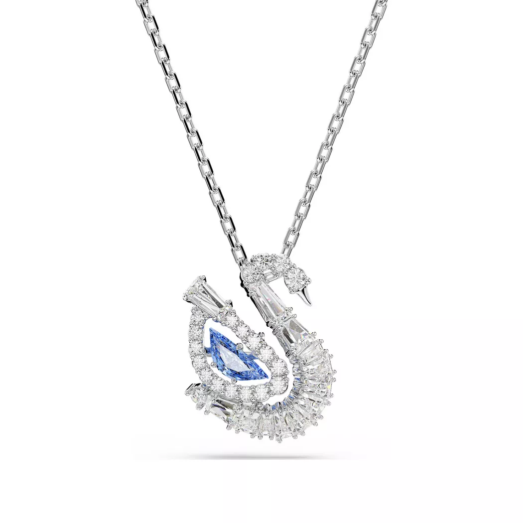 Kette mit Anhänger SWAROVSKI "Schmuck Geschenk Schwan Halskette", silber (metallfarben, kristallweiß), Halsketten, Damen, Metall, mit Swarovski Kristall, Swarovski Zirkonia (synth.)