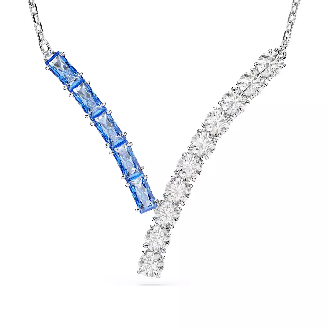 Kette mit Anhänger SWAROVSKI "Schmuck Geschenk Matrix Halskette", bunt (metallfarben, kristallweiß, blau), Halsketten, Damen, Metall, mit Swarovski Kristall, Swarovski Zirkonia (synth.)