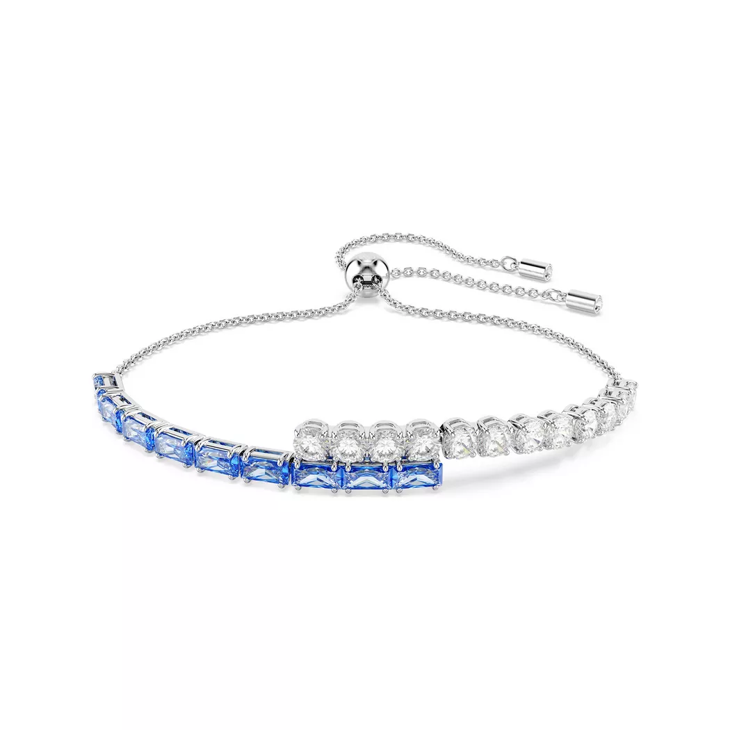 Armkette SWAROVSKI "Schmuck Geschenk Matrix Armband", bunt (metallfarben, kristallweiß, blau, kristallweiß, blau), Armbänder, Damen, Metall, Armkette, mit Swarovski Kristall, Zirkonia (synth.) 2
