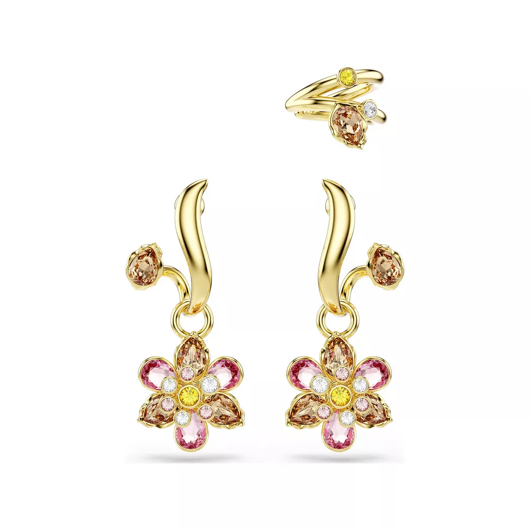 Paar Ohrstecker SWAROVSKI "Schmuck Geschenk Idyllia Drop-Ohrhänger Blume", gold (gelbgoldfarben, metallfarben, blau, grün, gelb, lila, rosa,, blau, grün, gelb, lila, rosa,), Ohrringe, Damen, Metall, mit Swarovski Kristall 3