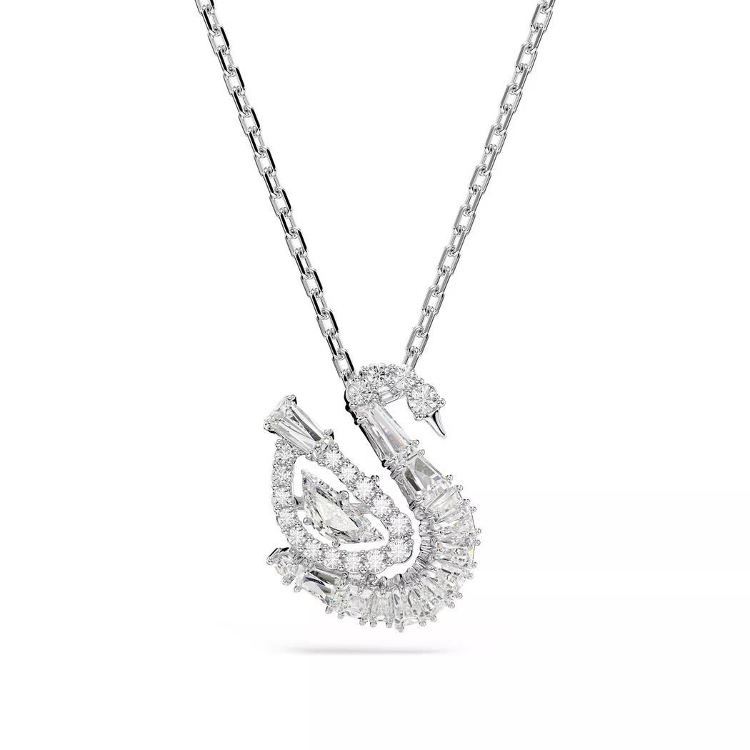 Kette mit Anhänger SWAROVSKI "Schmuck Geschenk Schwan Halskette", silber (metallfarben, kristallweiß), Halsketten, Damen, Metall, mit Swarovski Kristall, Swarovski Zirkonia (synth.) 2