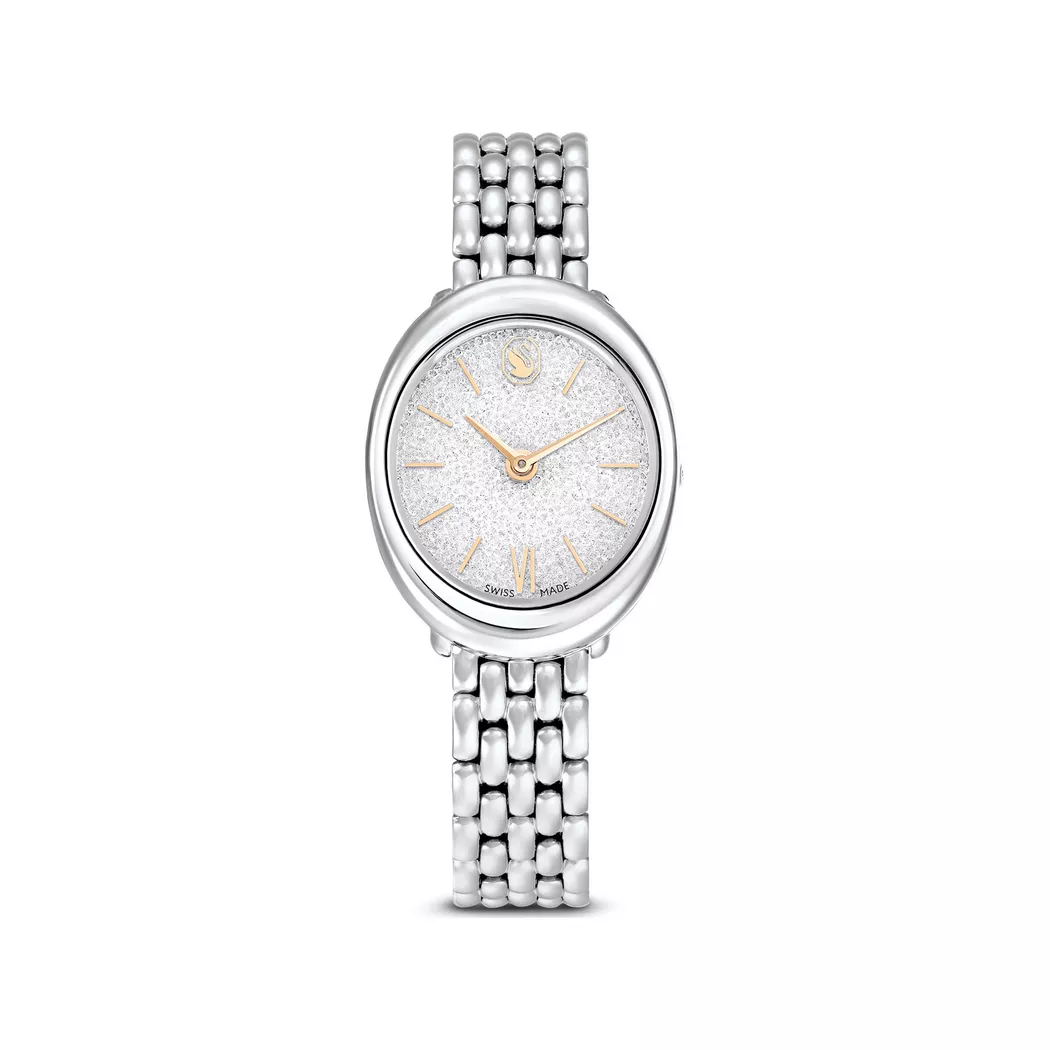 Quarzuhr SWAROVSKI "IMBER OVAL", silber (silberfarben), Armbanduhren, Damen, Quarzuhr, Armbanduhr, Damenuhr, Swiss Made, Edelstahlarmband, analog