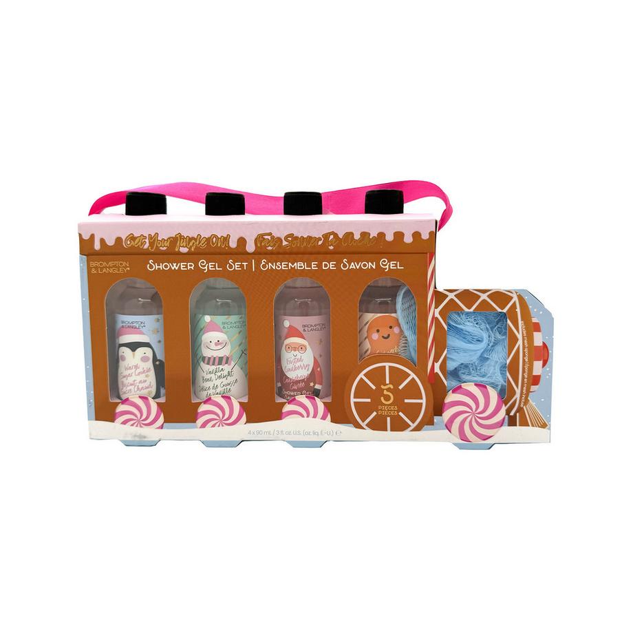 Ensemble 5 pièces Gel Douche avec Gant de Bain - Train en Pain d'Épice