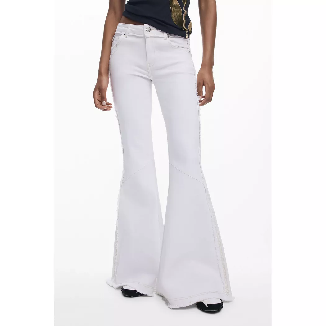 Desigual Jean évasé effiloché WHITE 34 female