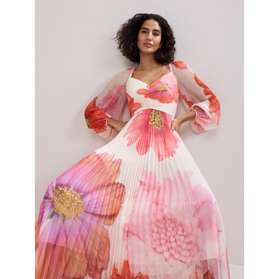 Phase Eight Plissiertes Maxikleid mit Blumenmuster  