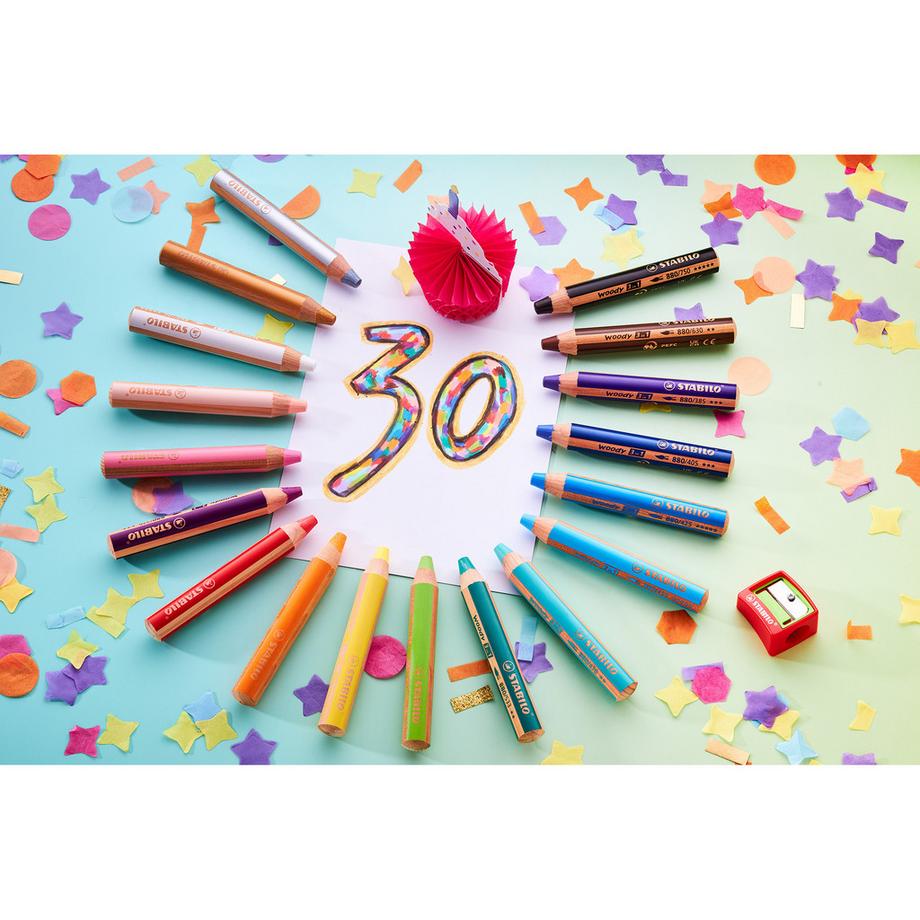 STABILO Jeu de crayons de couleur Woody 3in1 30years 