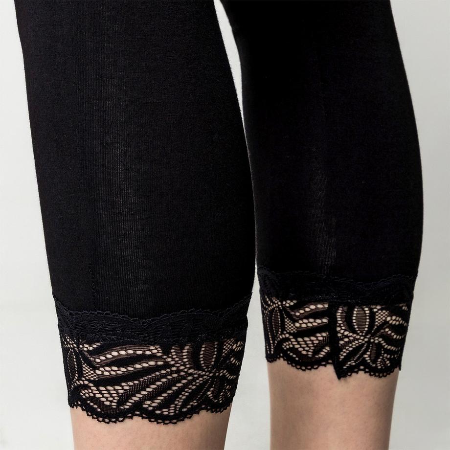 Manor Woman Leggings 7/8 en Coton avec Dentelle  