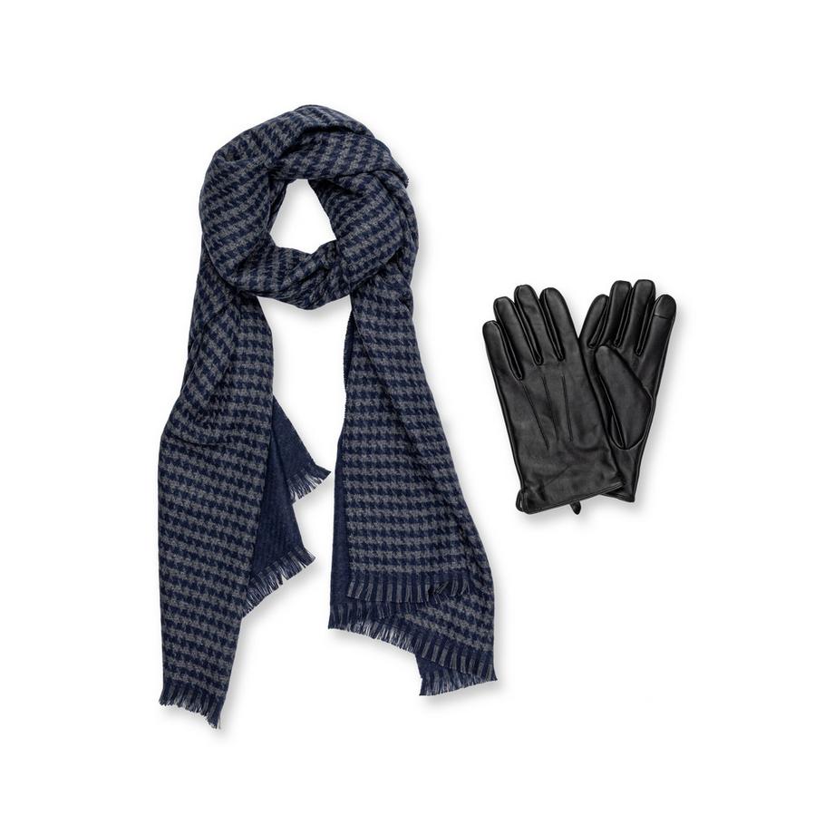 Manor Man Geschenk Set Schal und Handschuhe Hahnentritt  