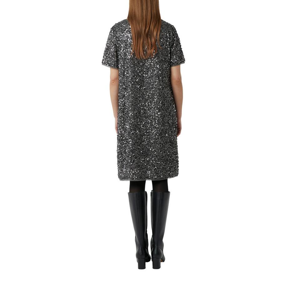 Comma Robe Midi à Paillettes Manches Courtes  