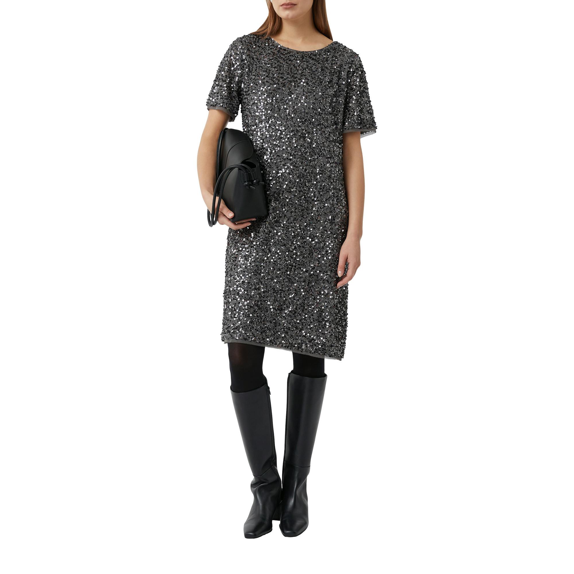 Comma Vestito Midi Paillettes Maniche Corte  