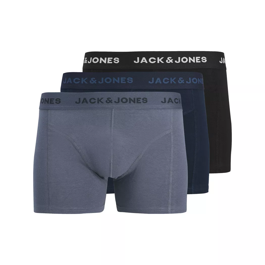 Trunk JACK & JONES "JACJEREMIAH SOLID TRUNKS 3 PACK", Herren, Gr. XL, 3 Stk., navy blazer pack:schwarz, vintage indigo, Jersey, Obermaterial: 95% Baumwolle, 5% Elasthan, unifarben, bequem, Unterhosen