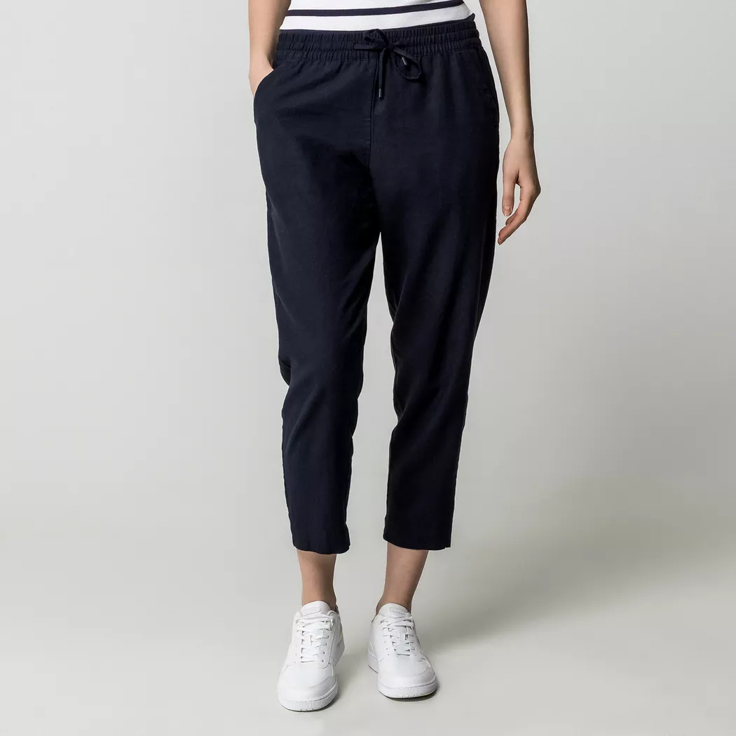 Manor Woman Long Linen Trousers Dark Blue 44
