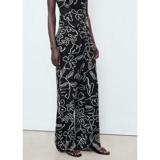 MANGO Liza Motif Floral Coupe Droite Pantalon  