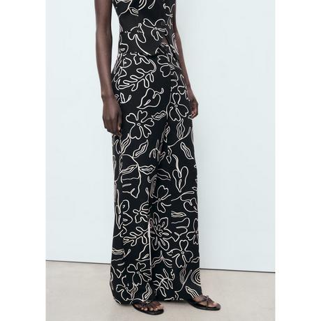 MANGO Liza Motif Floral Coupe Droite Pantalon  