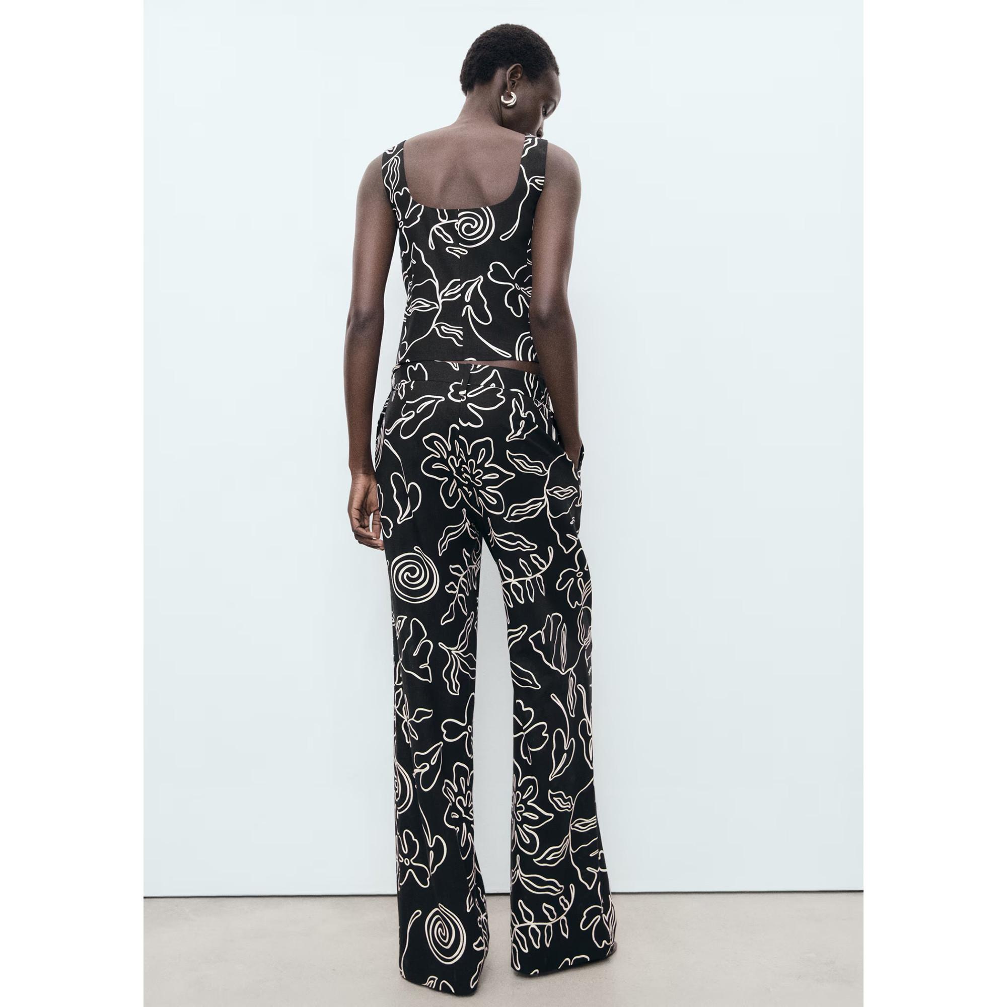 MANGO Liza Motif Floral Coupe Droite Pantalon  