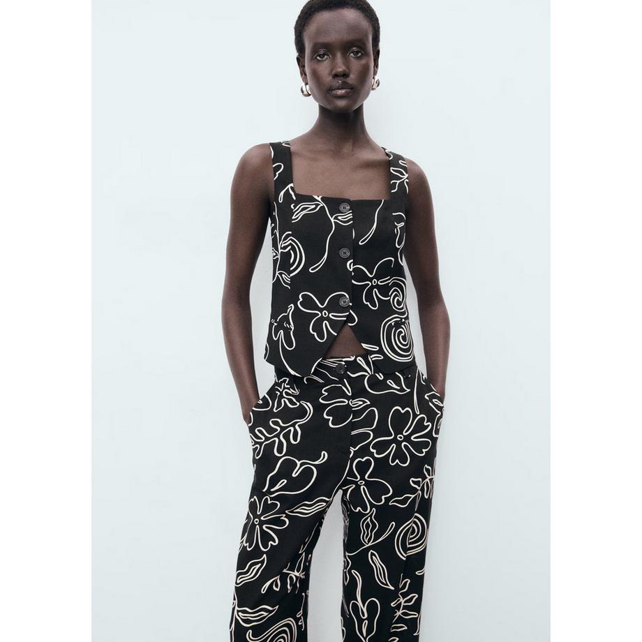 MANGO Liza Motif Floral Coupe Droite Pantalon  