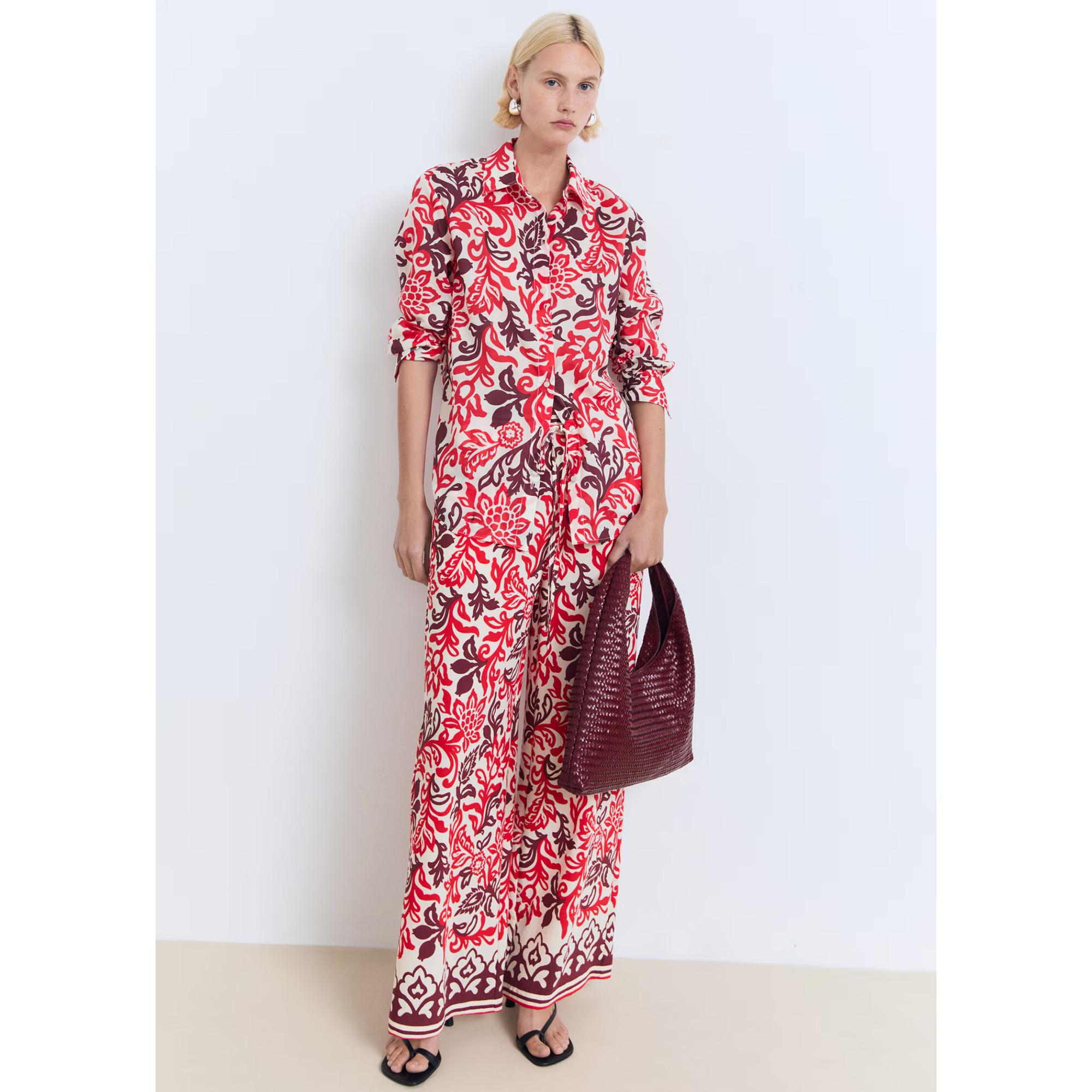 MANGO Julia Pantalon Large à Motif Floral  