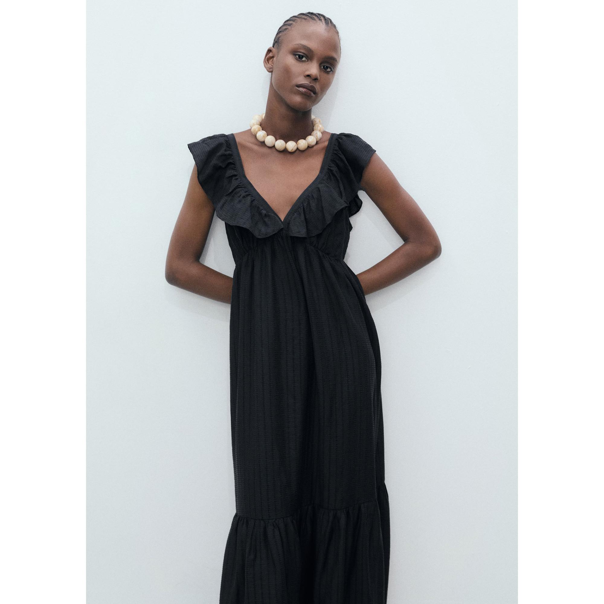 MANGO Ramona V-Ausschnitt Rüschen Maxikleid  