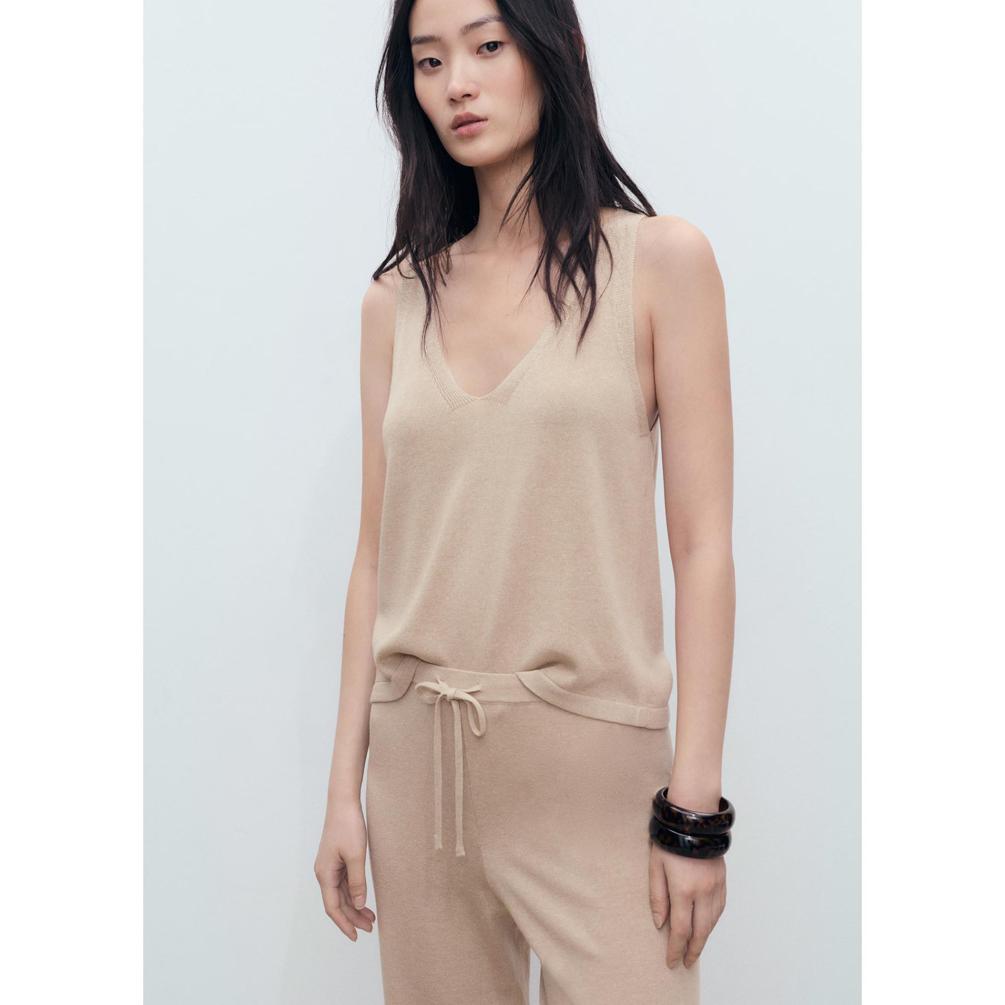 MANGO VELLA Pantalon Droit en Maille Fine  