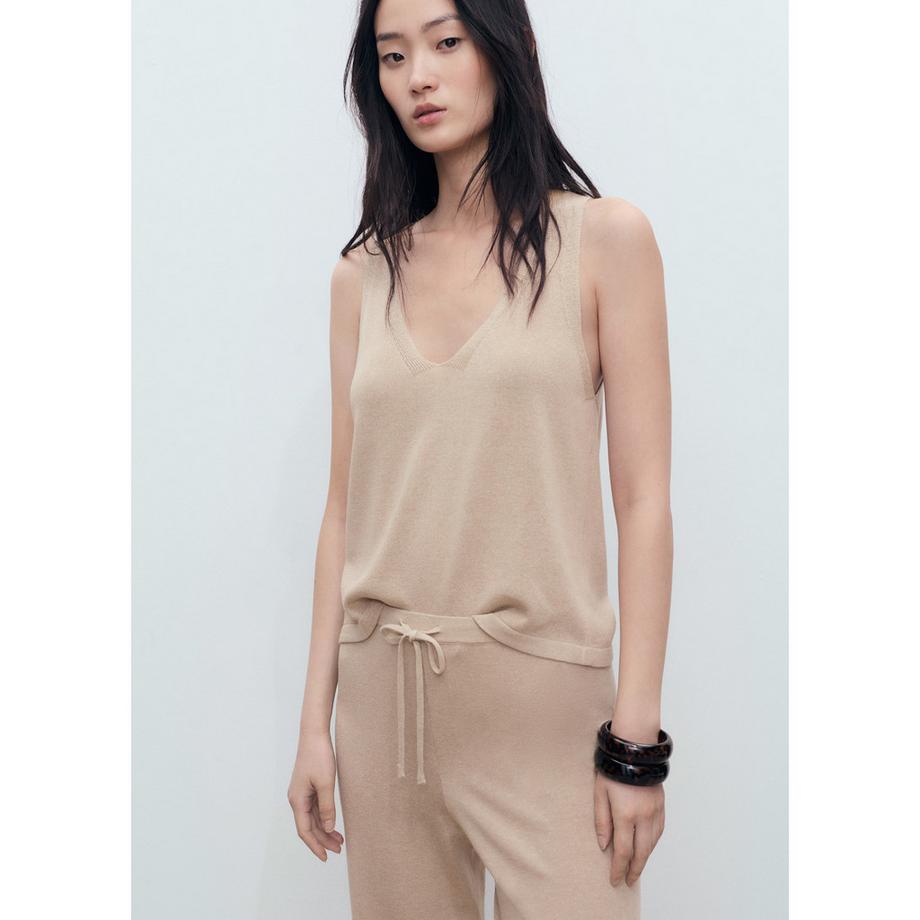 MANGO VELLA Pantaloni Dritti in Maglia Fine  