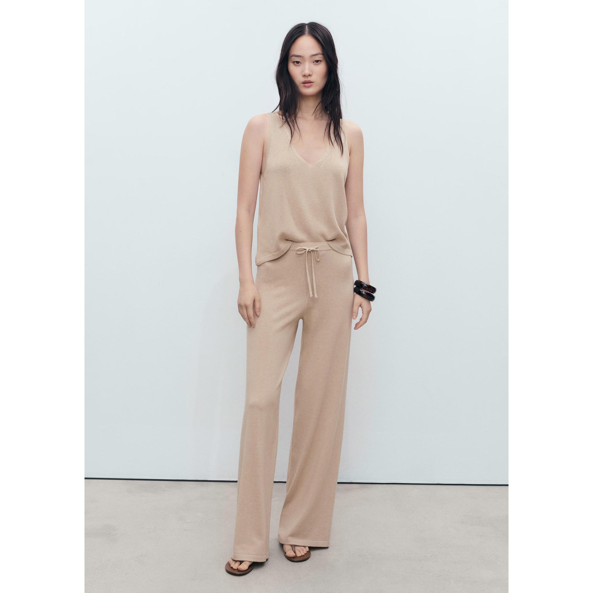 MANGO VELLA Pantalon Droit en Maille Fine  