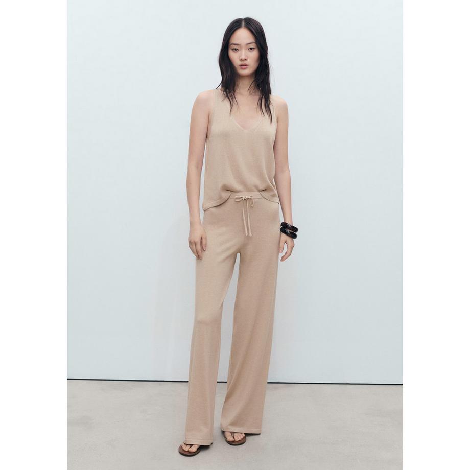 MANGO VELLA Pantaloni Dritti in Maglia Fine  