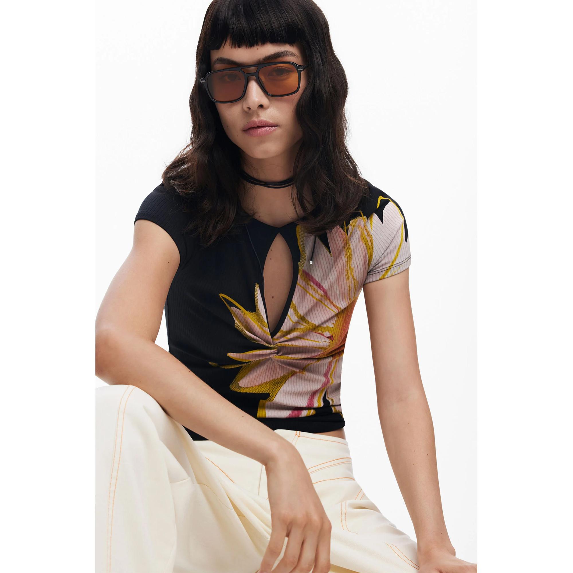 Desigual Blumenprint Kurzarm T-Shirt  
