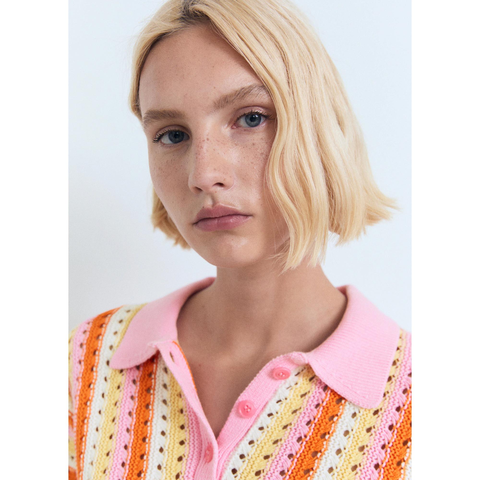 MANGO BABYLON Gestreifter Strick Polo Pullover  