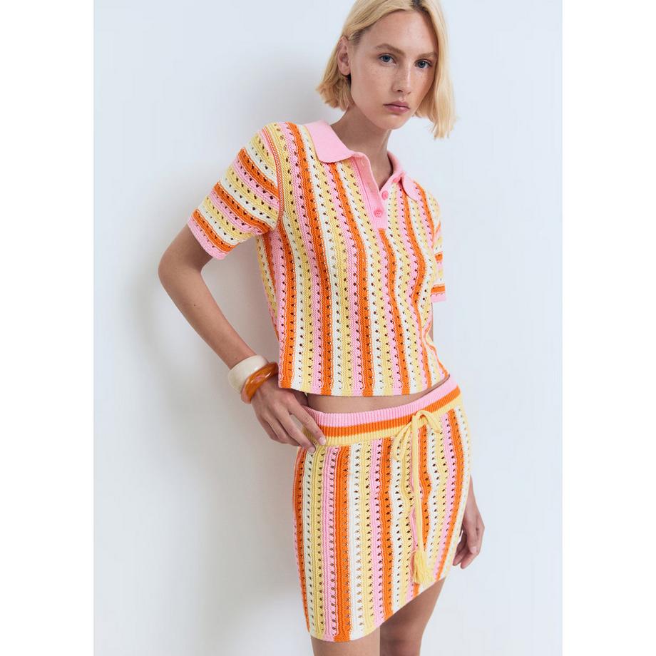 MANGO BABYLON Gestreifter Strick Minirock  