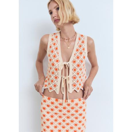 MANGO Cameron Crochet Tie Front Top  