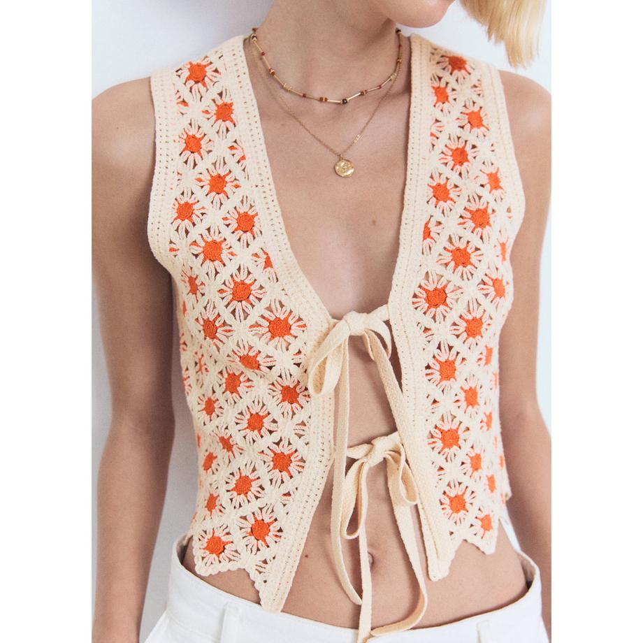 MANGO Cameron Häkelstrick Tie Front Top  